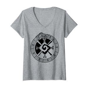 Womens Quetzalcoatl Ouroboros Hunab Ku Ometeotl Aztec Serpent V-Neck T-Shirt